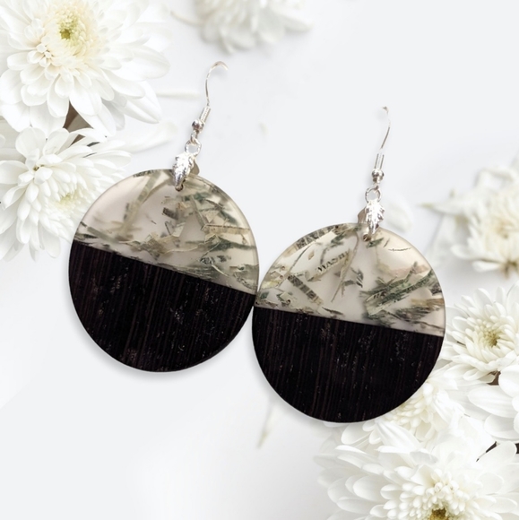 Jewelry - Stunning Handmade Wood and Resin Earrings Made With Actual Money